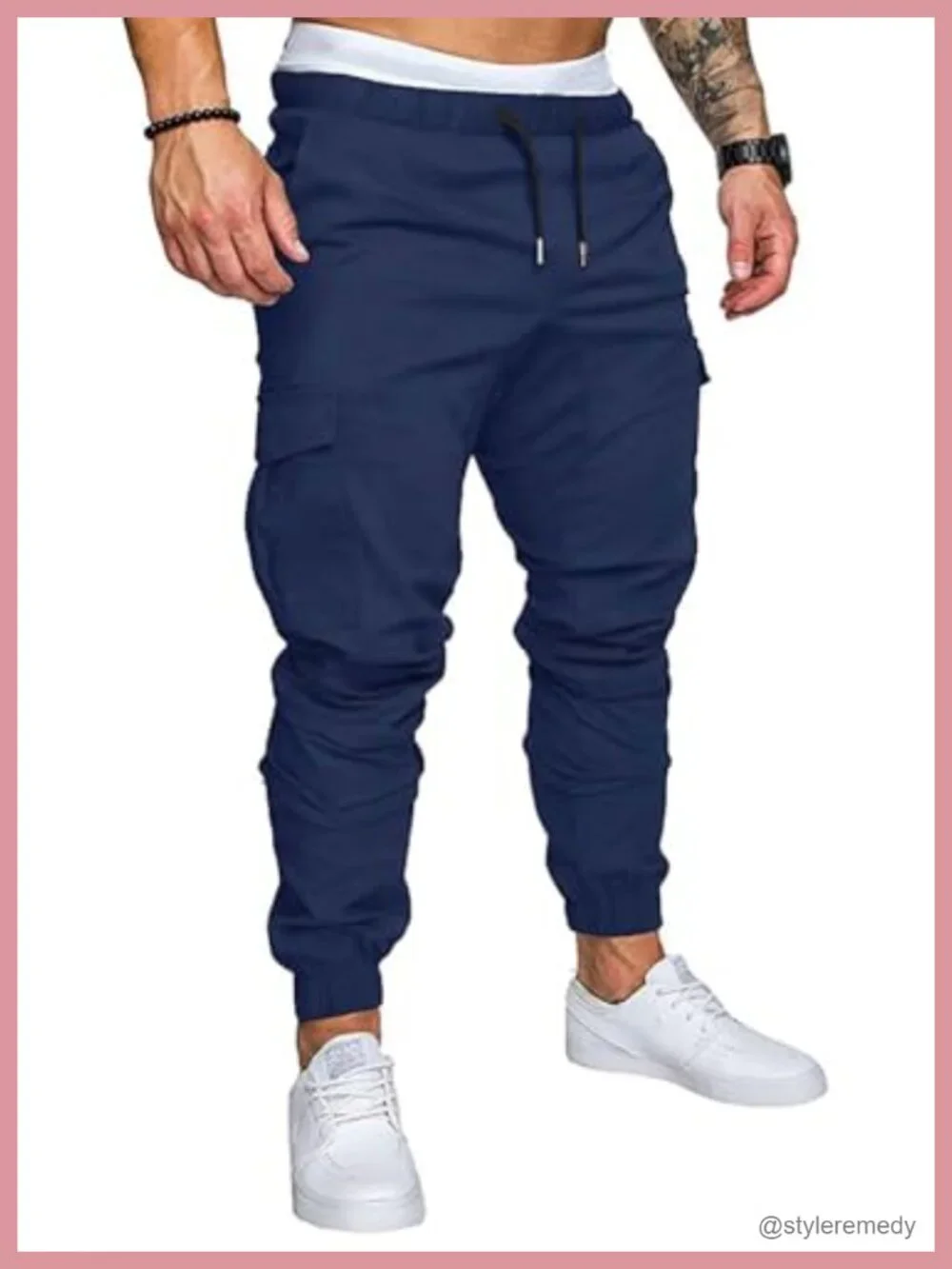 Slim Fit Cargo Joggers with 6 Pockets, Stretch Cotton Twill, Drawstring,